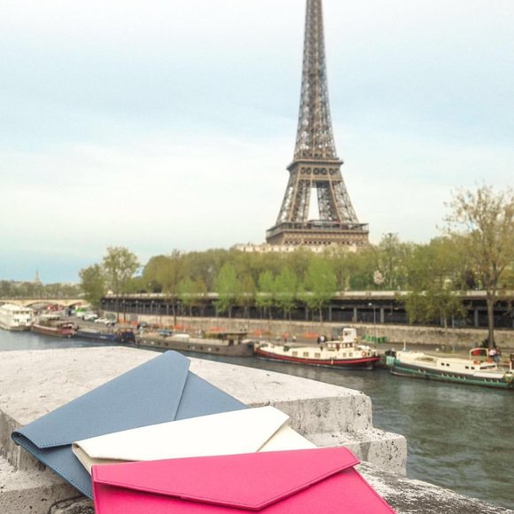 NWT Made in France Leather Crossbody Clutch Navy - Picture 12 of 13